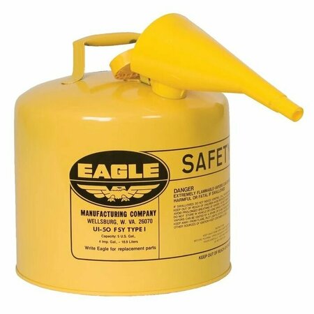 EAGLE SAFETY CANS, Metal - Yellow w/F-15 Funnel, CAPACITY: 5 Gal. UI50FSY